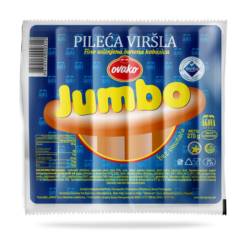 Hrenovka jumbo pileća ovako 270g